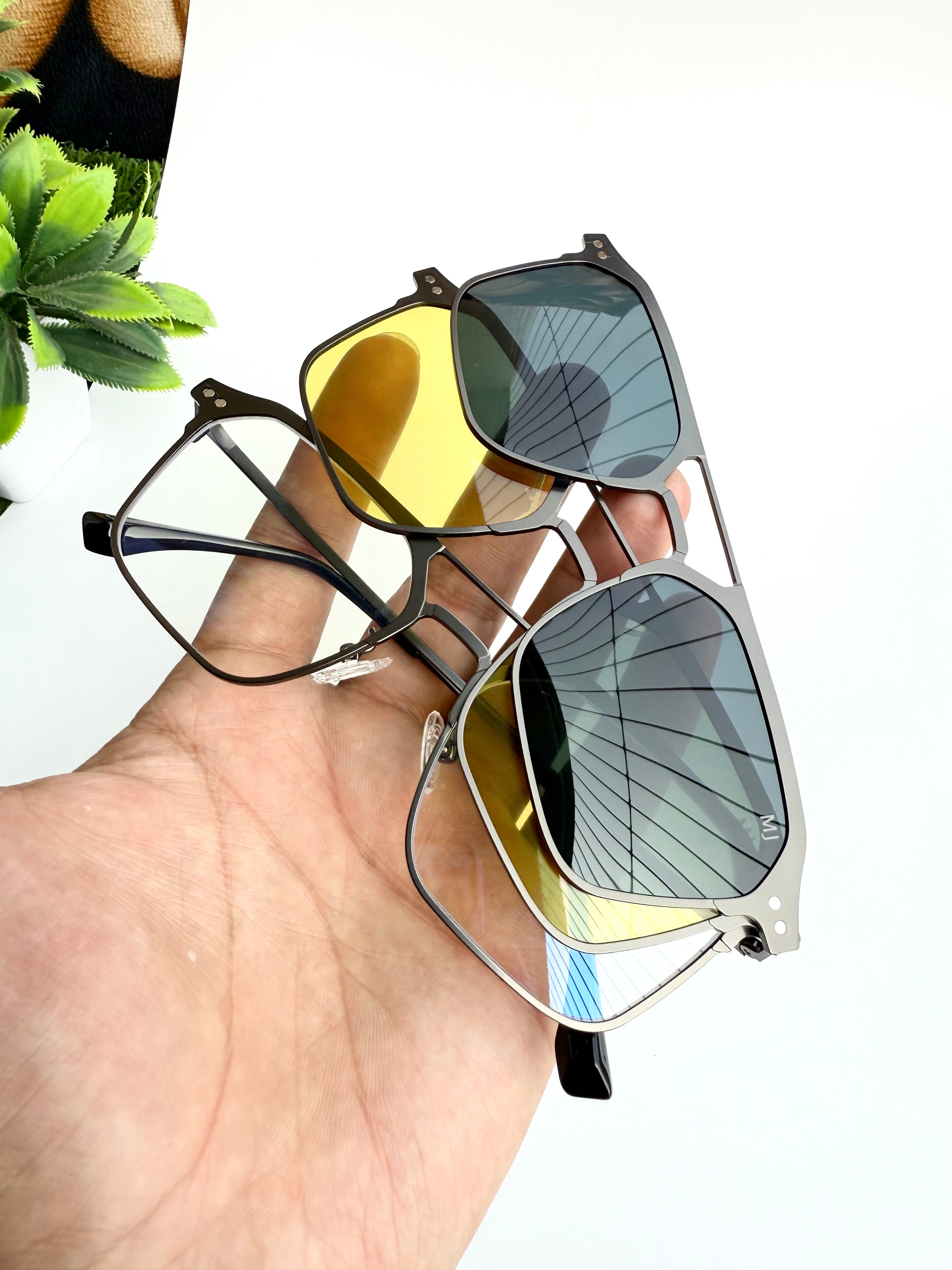 Metal double bridge gun metal clip-on eyeglasses