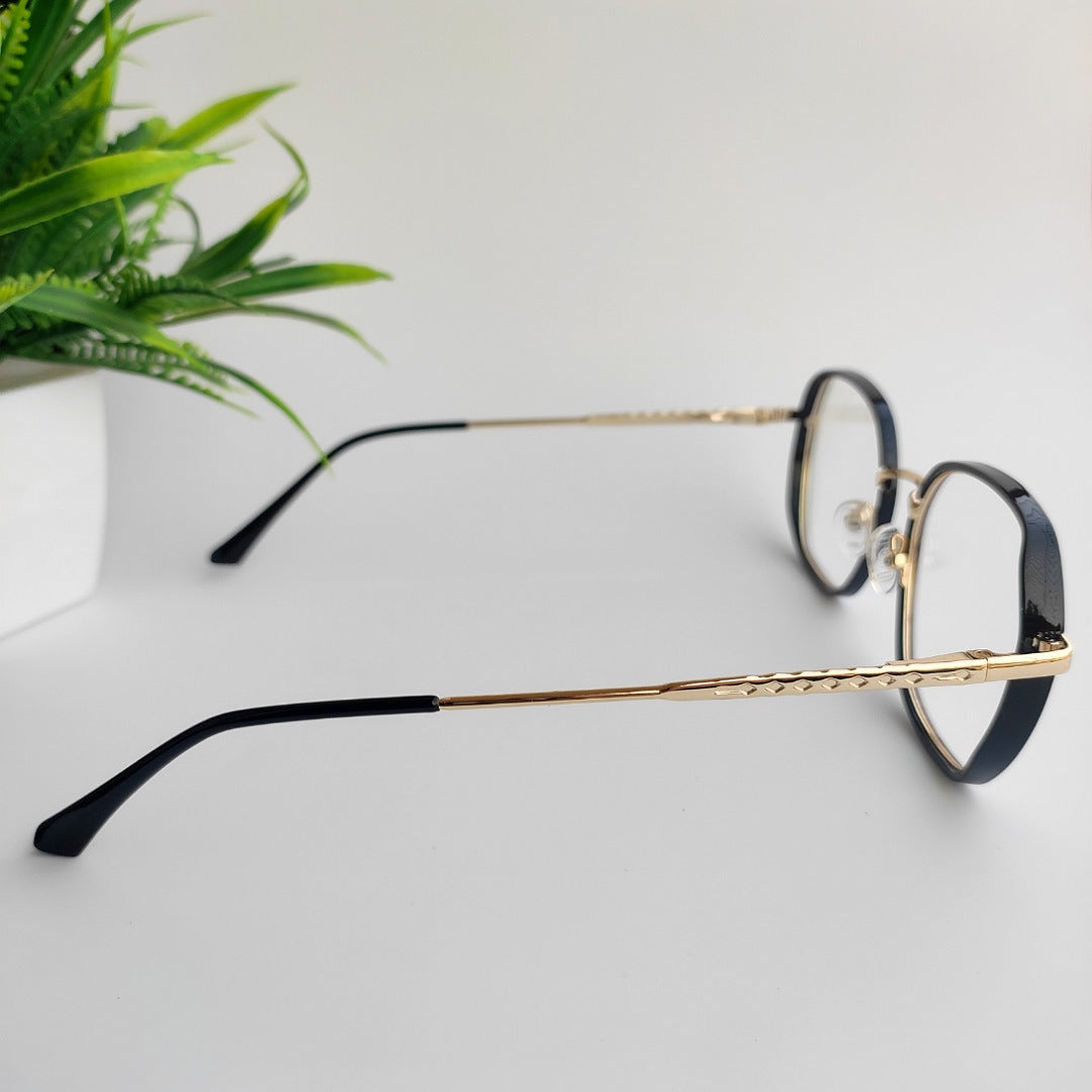 Plastic side metal black & silver hexagonal frame unisex