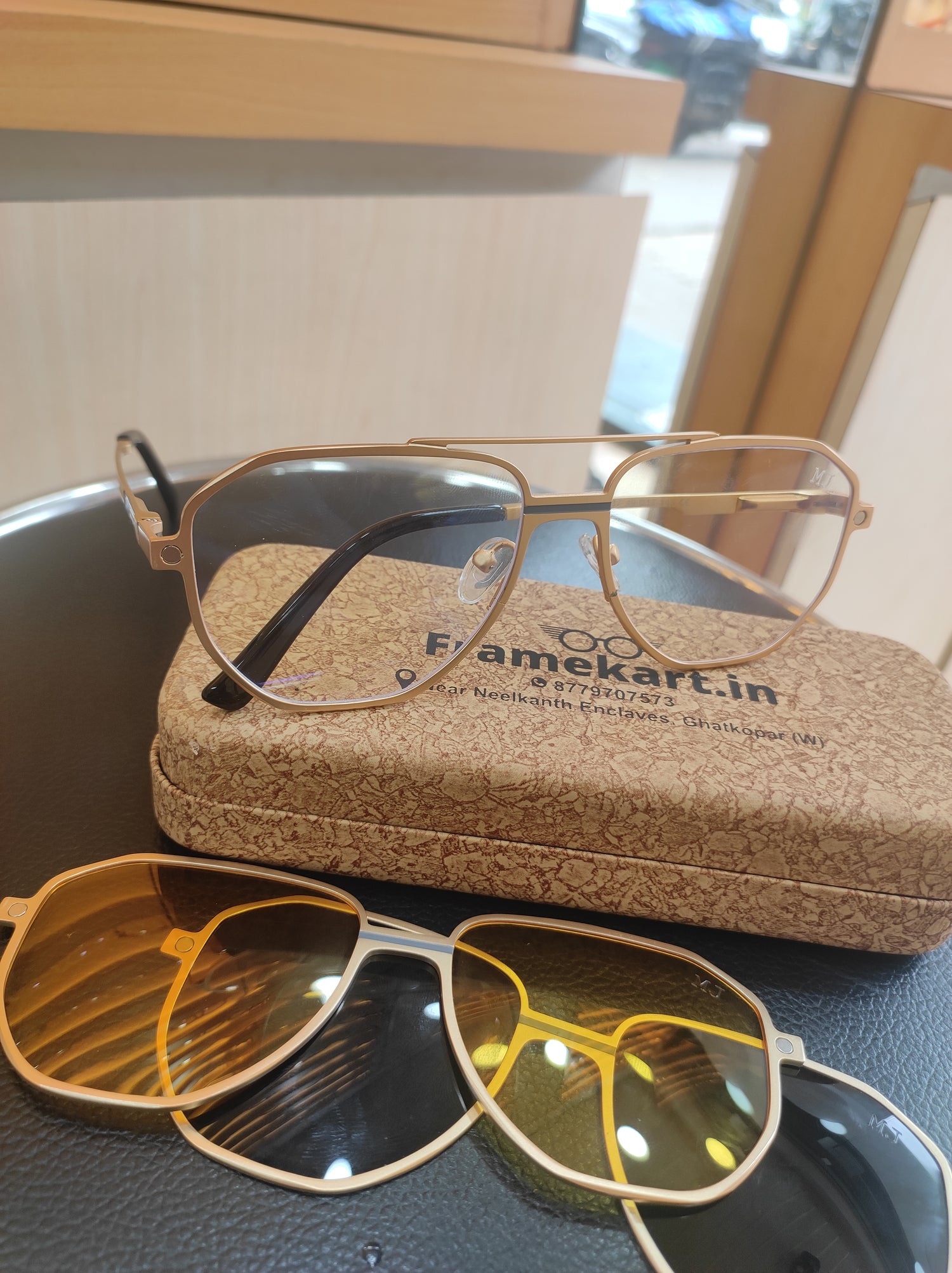 Golden Aviator shape Full titanium frame 3 in 1 clip on best for day and night drive