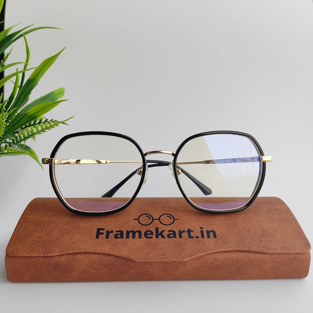 Plastic side metal black & silver hexagonal frame unisex