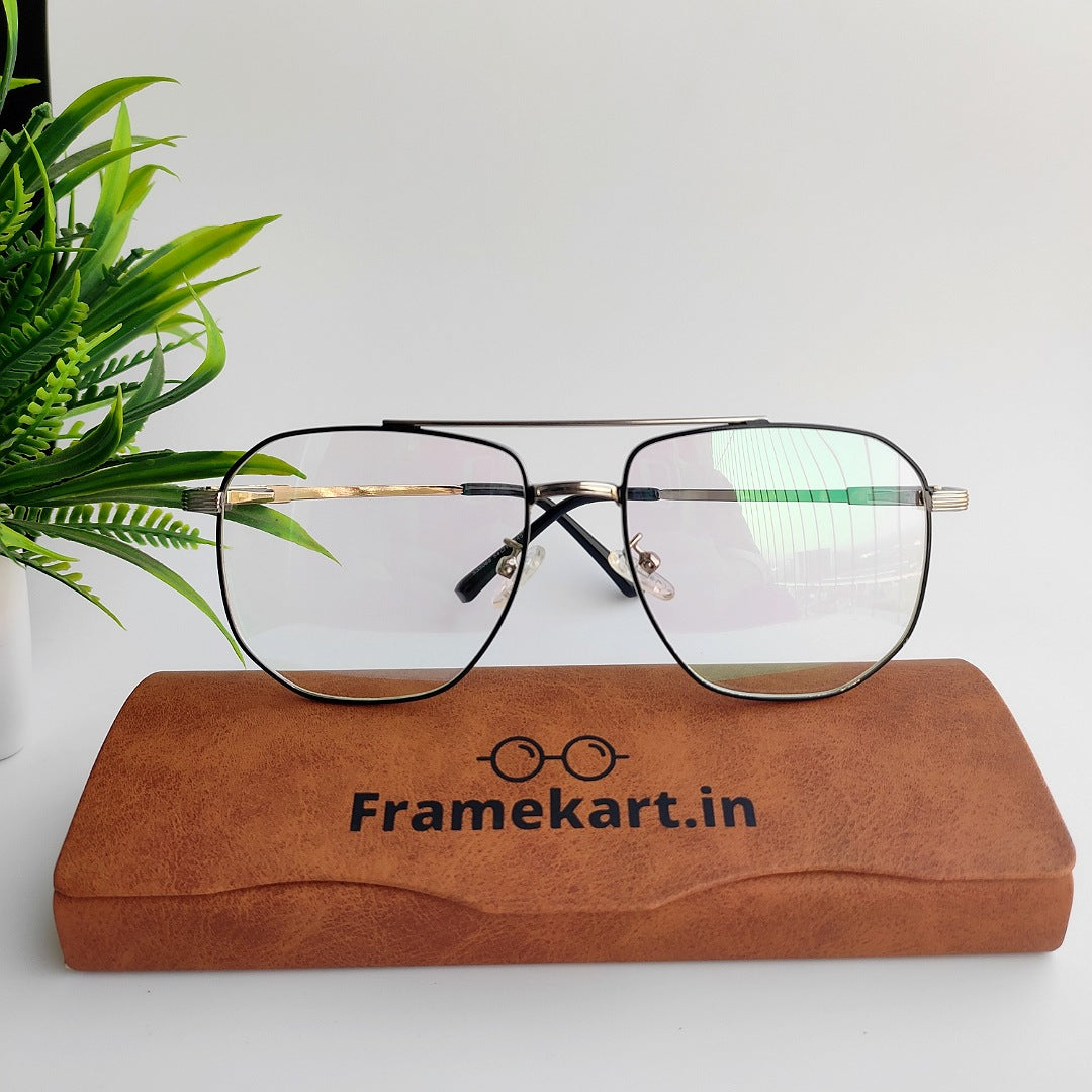 Metal full square shape frame silver & black