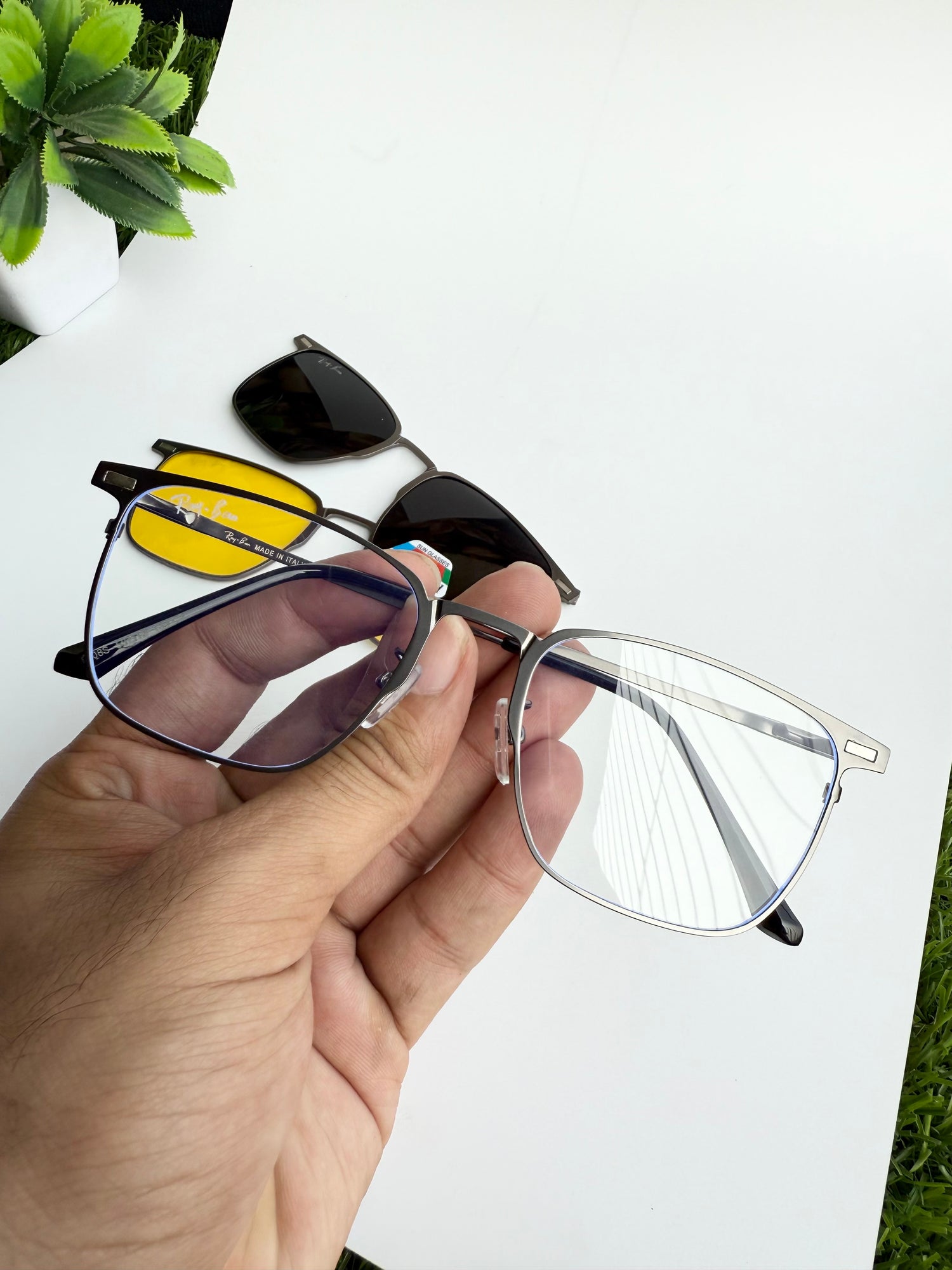 Regular rectangular shape clip-on eyeglasses