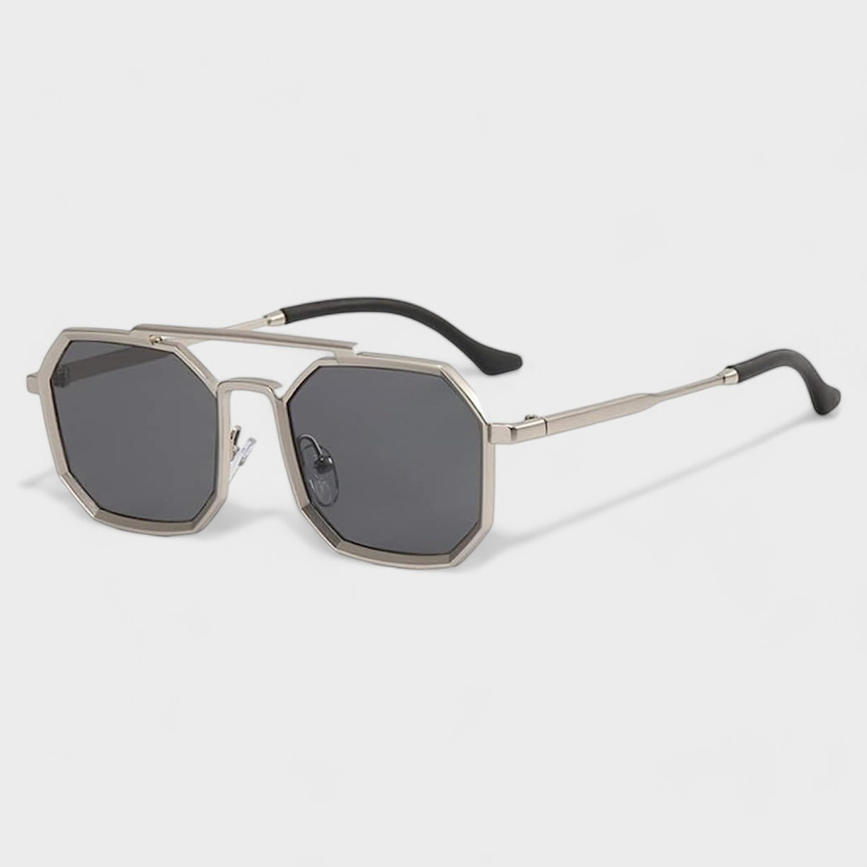 VINTAGE SQUARE Gun Matt metal SILVER HEXAGONAL SUNGLASSES for men and women