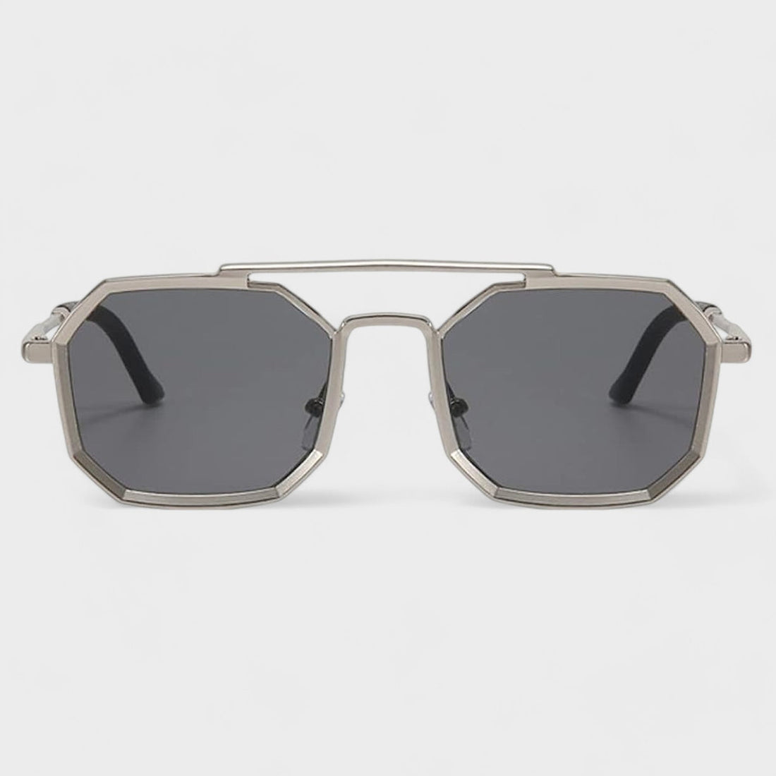 VINTAGE SQUARE Gun Matt metal SILVER HEXAGONAL SUNGLASSES for men and women