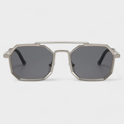 VINTAGE SQUARE Gun Matt metal SILVER HEXAGONAL SUNGLASSES for men and women