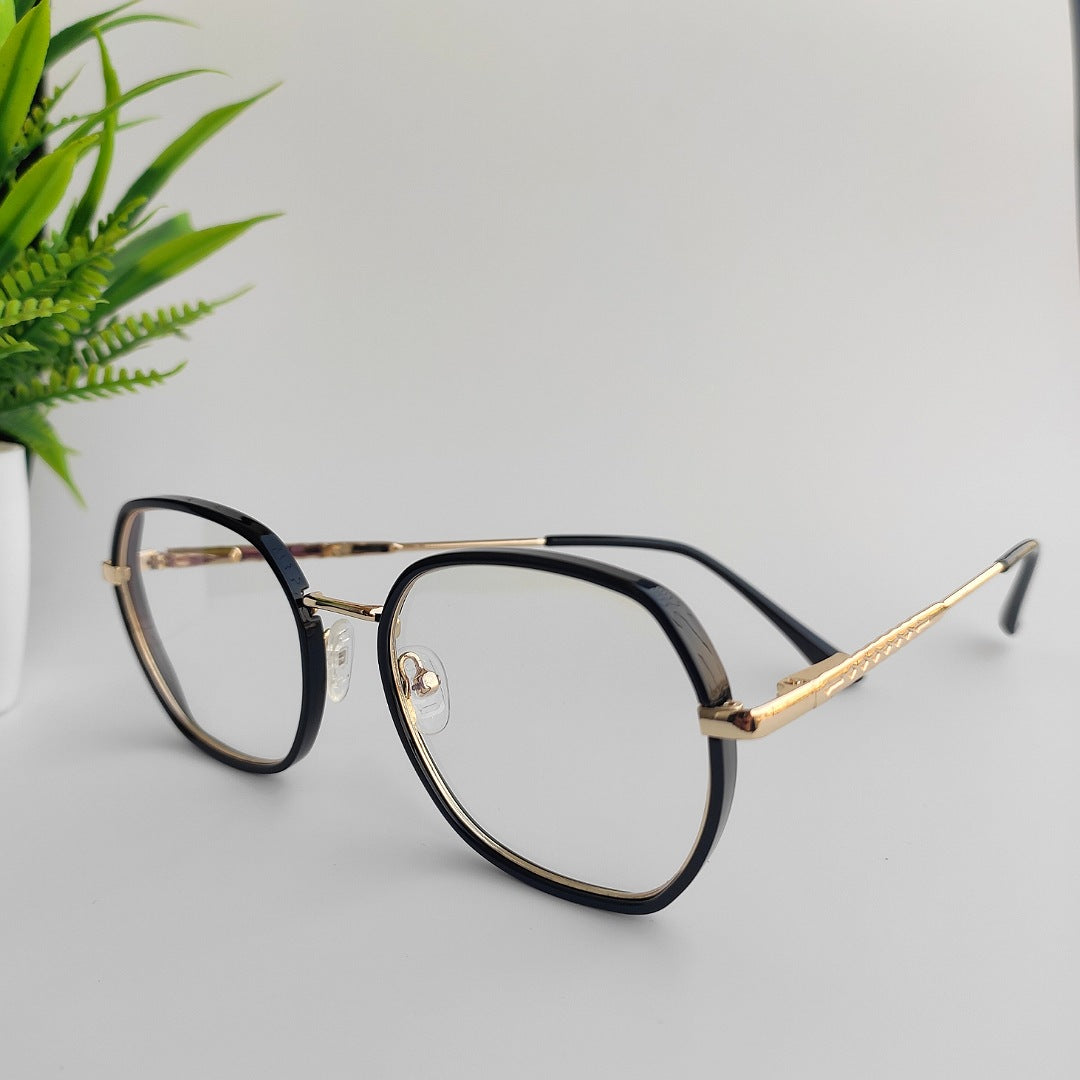 Plastic side metal black & silver hexagonal frame unisex