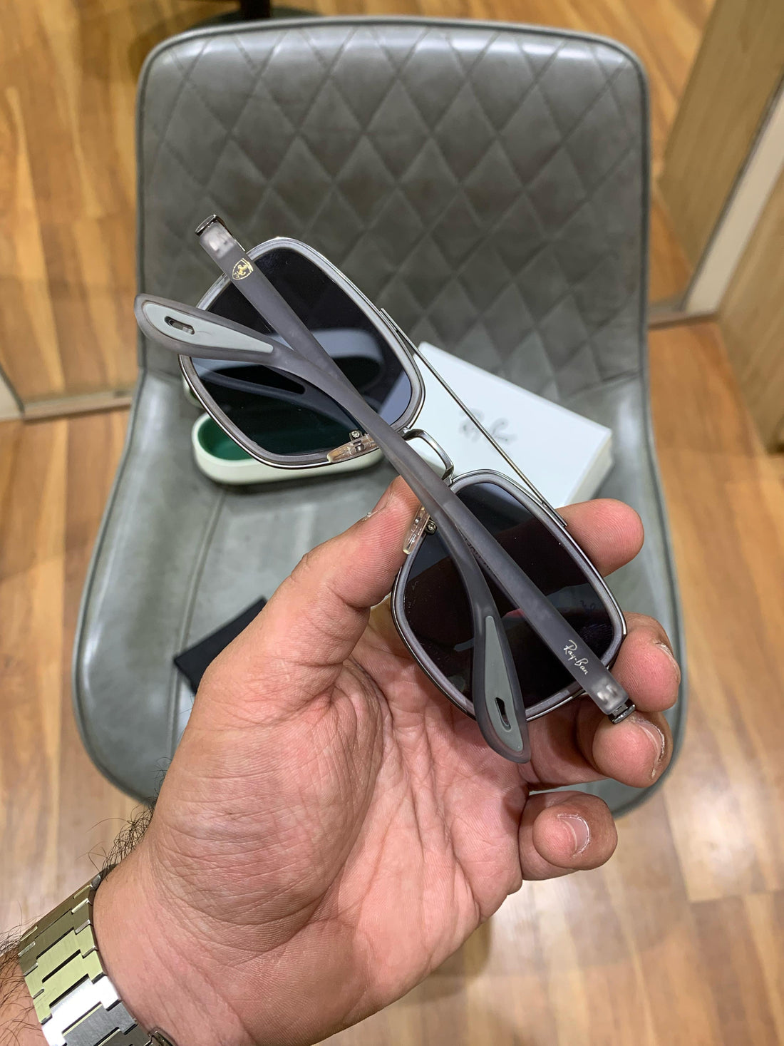 R-B Trendy square shape sunglasses polorized medium size black tint
