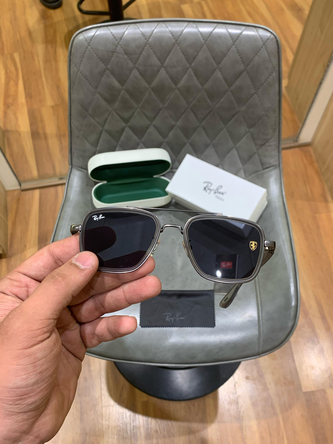 R-B Trendy square shape sunglasses polorized medium size black tint