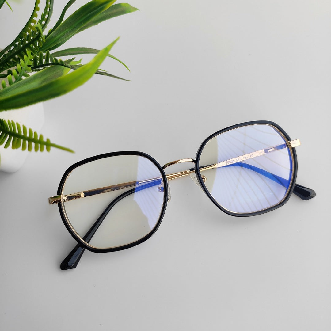 Plastic side metal black & silver hexagonal frame unisex